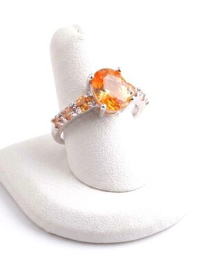 New S925 Sterling Silver Rare Golden Orange Topaz Oval Cut Luxurious Ring